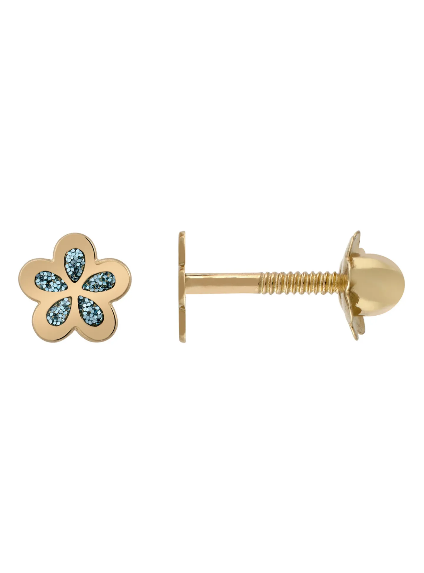 Boucles d'oreilles enfant à vis Brillaxis_x005f_x000D_Motif fleur pailletée bleue