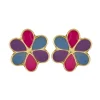 Boucles d'oreilles or fleurs laque multicolore