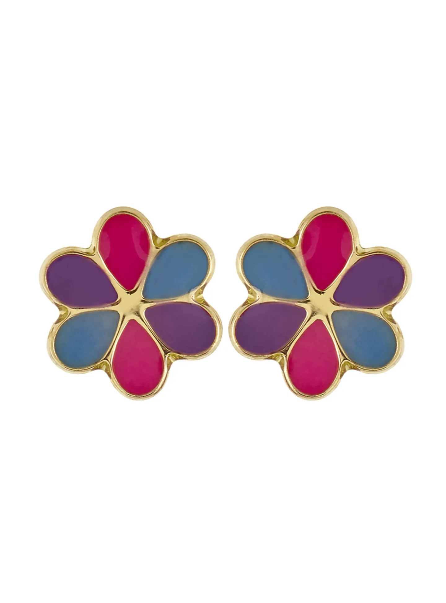 Boucles d'oreilles or fleurs laque multicolore