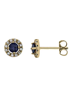 Boucles d'oreilles or jaune saphirs diamants