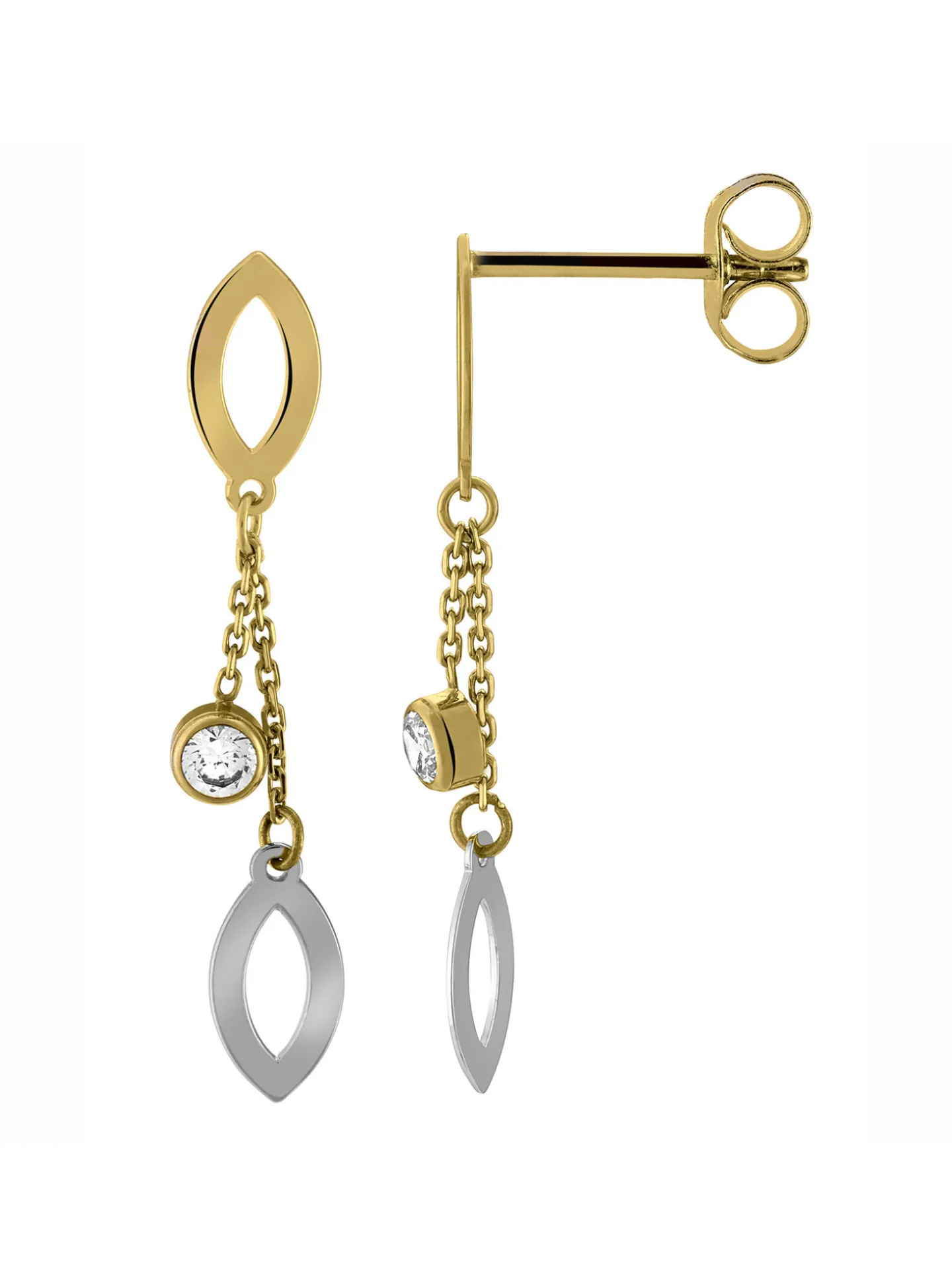 Boucles d'oreilles pendantes deux ors oxydes