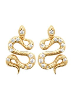 Boucles d'oreilles puces Brillaxis serpent plaqué or