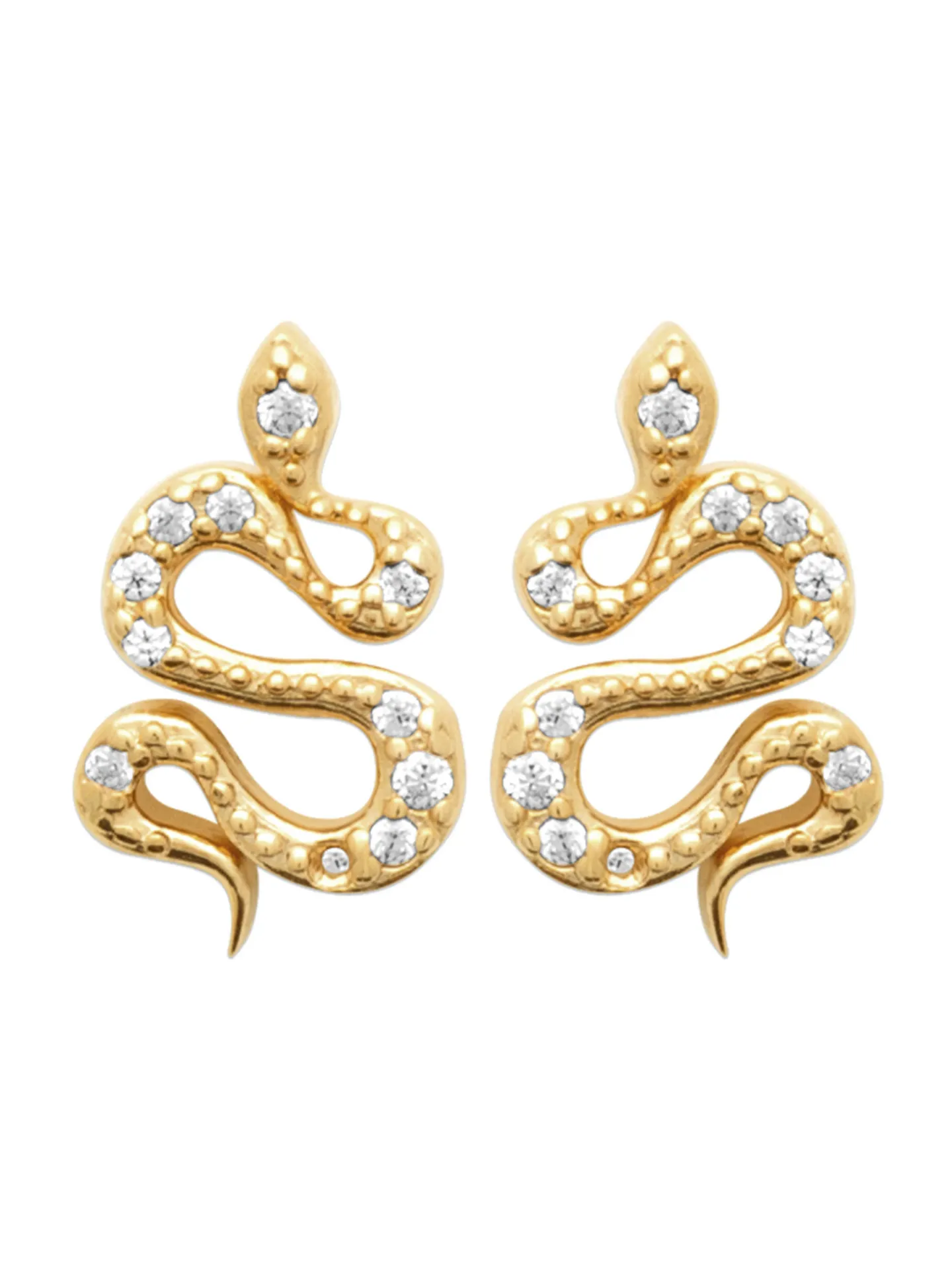 Boucles d'oreilles puces Brillaxis serpent plaqué or