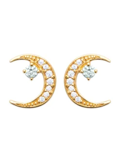 Boucles d'oreilles puces Brillaxis lune plaqué or