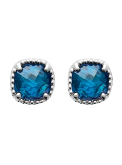 Boucles d'oreilles puces Brillaxis pierre bleue_x005f_x000D_argent