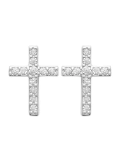Boucles d'oreilles puces Brillaxis croix argent