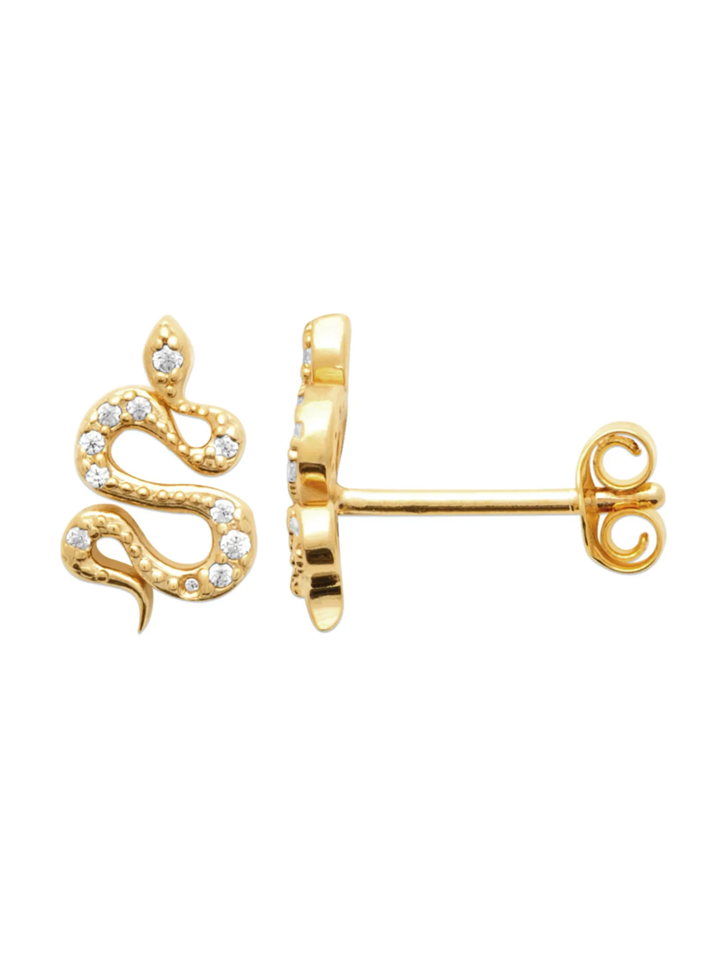 Boucles d'oreilles puces Brillaxis serpent plaqué or