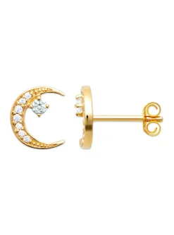 Boucles d'oreilles puces Brillaxis lune plaqué or