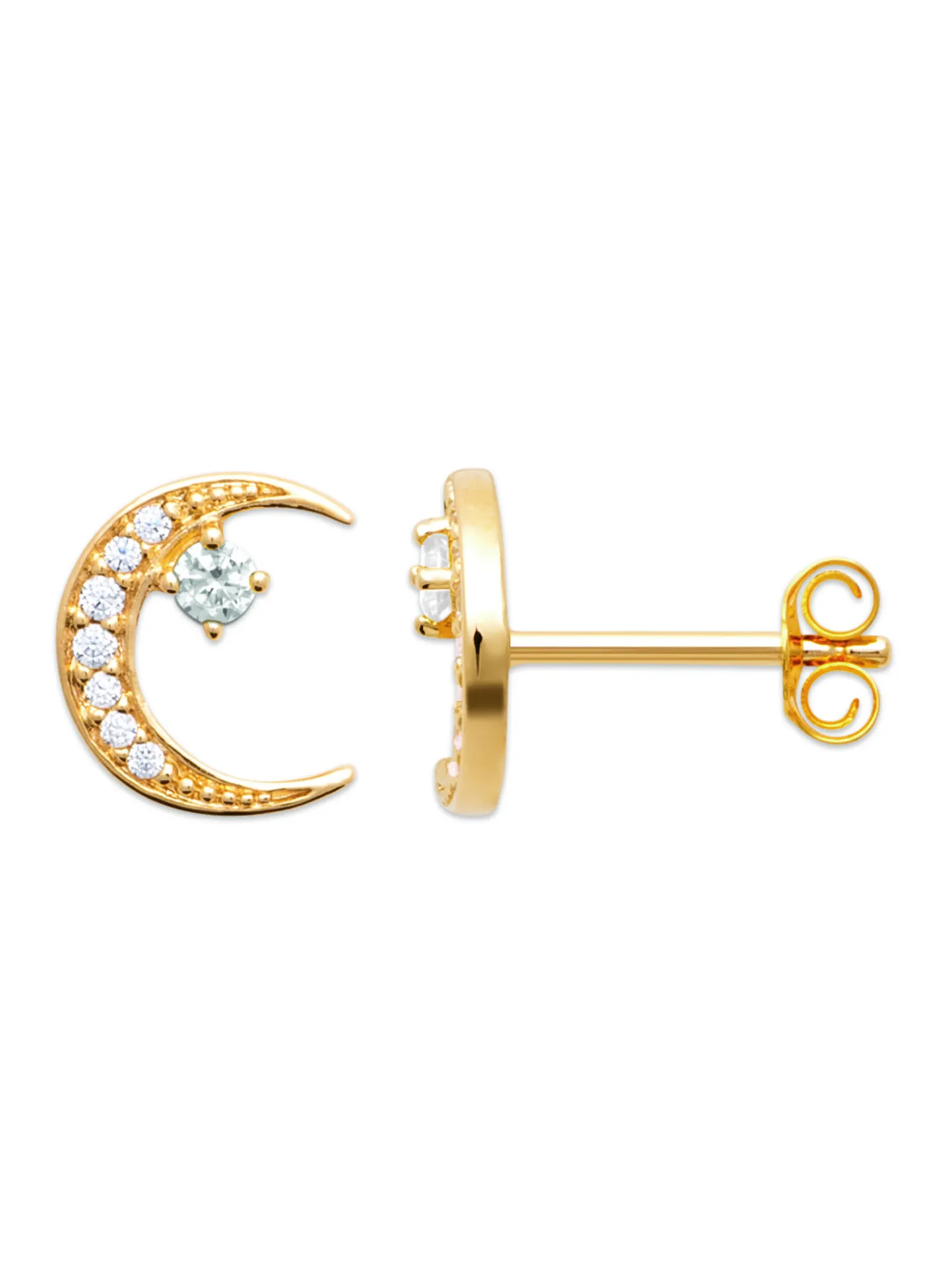 Boucles d'oreilles puces Brillaxis lune plaqué or