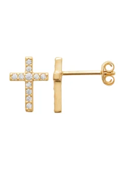 Boucles d'oreilles puces Brillaxis croix plaqué or_x005f_x000D_oxydes de zirconium