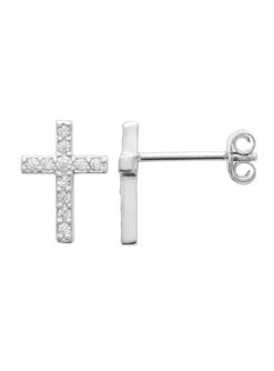 Boucles d'oreilles puces Brillaxis croix argent