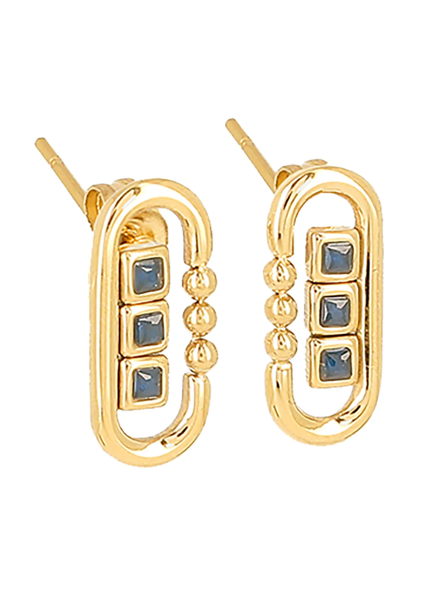 Boucles d'oreilles puces Zag Bijoux ovale_x005f_x000D_acier doré oxyde bleu