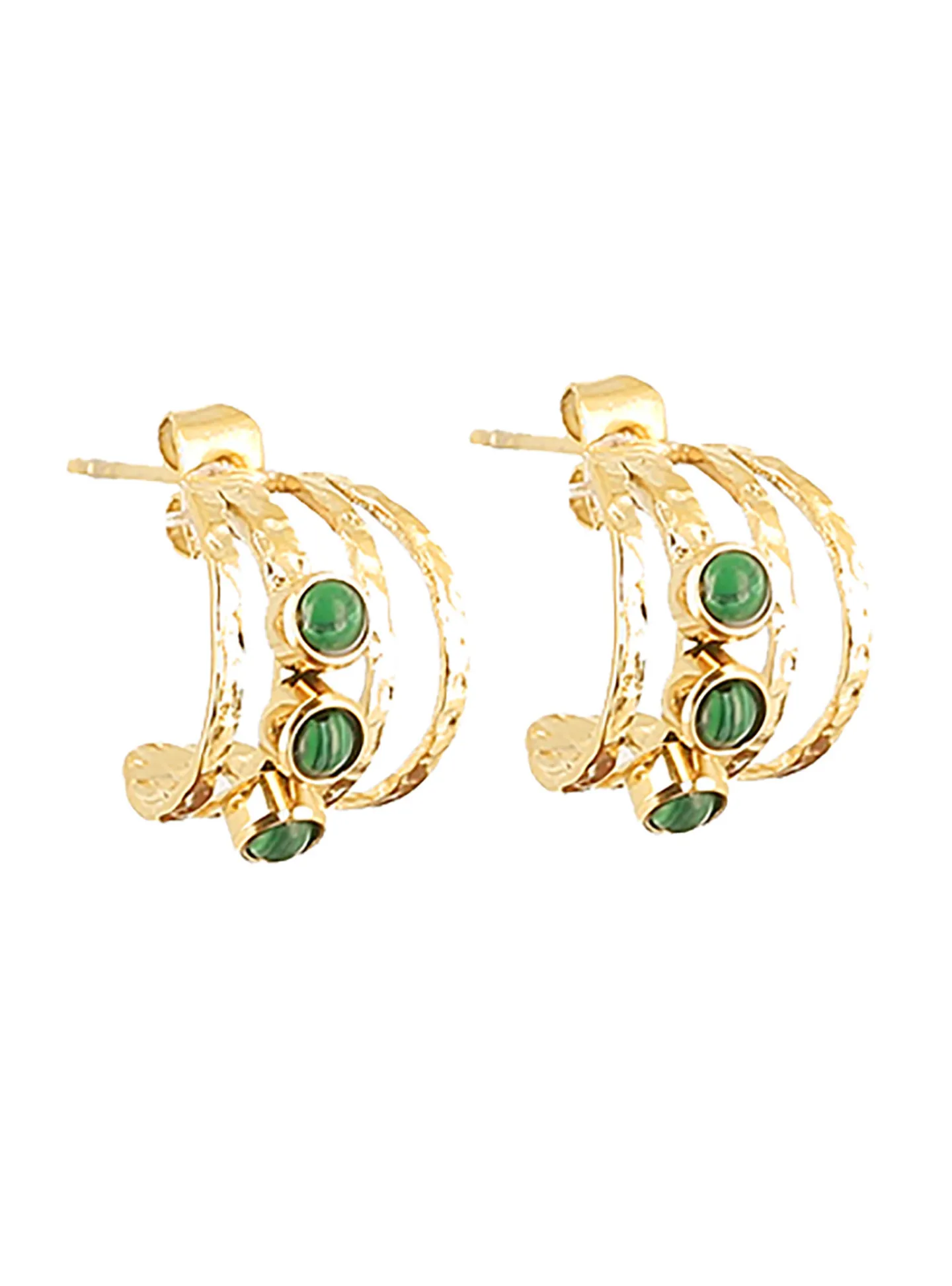 Boucles d'oreilles Zag Bijoux acier doré malachite