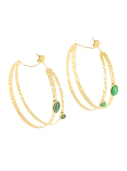 Boucles d'oreilles Zag Bijoux double anneau_x005f_x000D_malachite acier doré