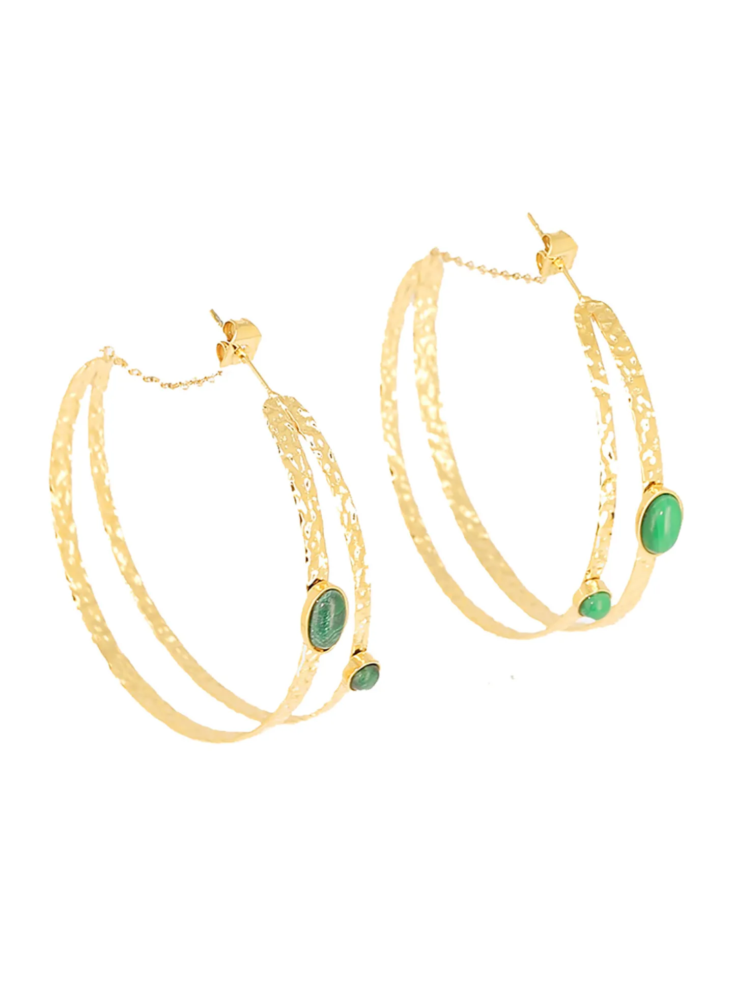 Boucles d'oreilles Zag Bijoux double anneau_x005f_x000D_malachite acier doré