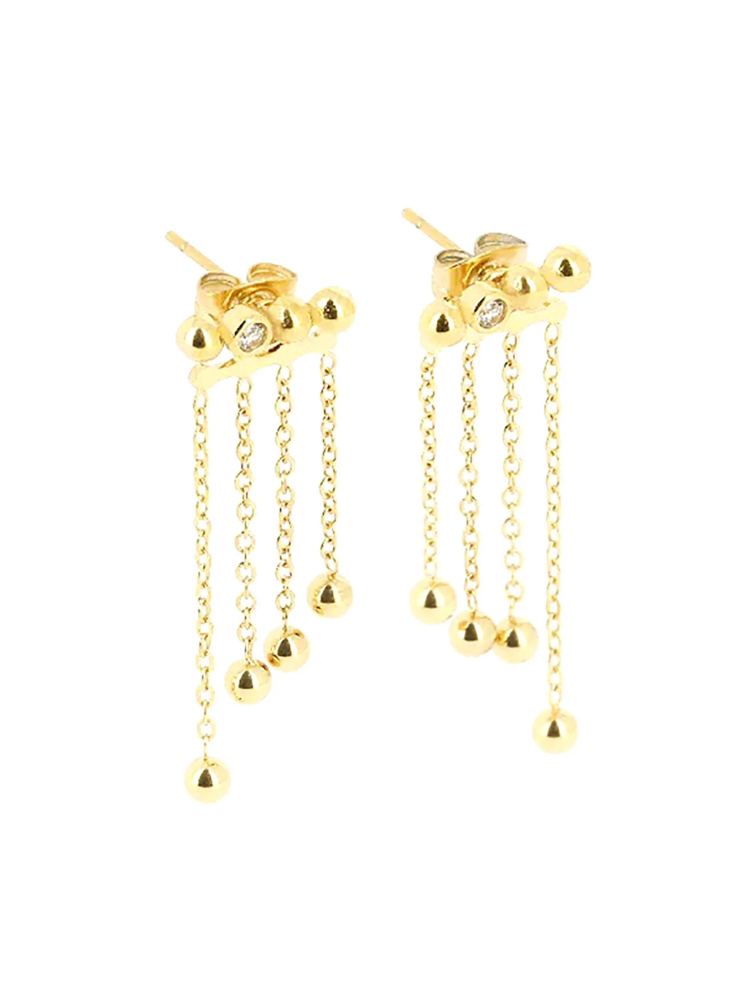 Boucles d'oreilles Zag boules dorées avec chaînes