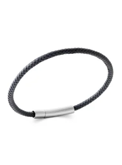 Bracelet Brilllaxis cuir gris et acier 19 cm