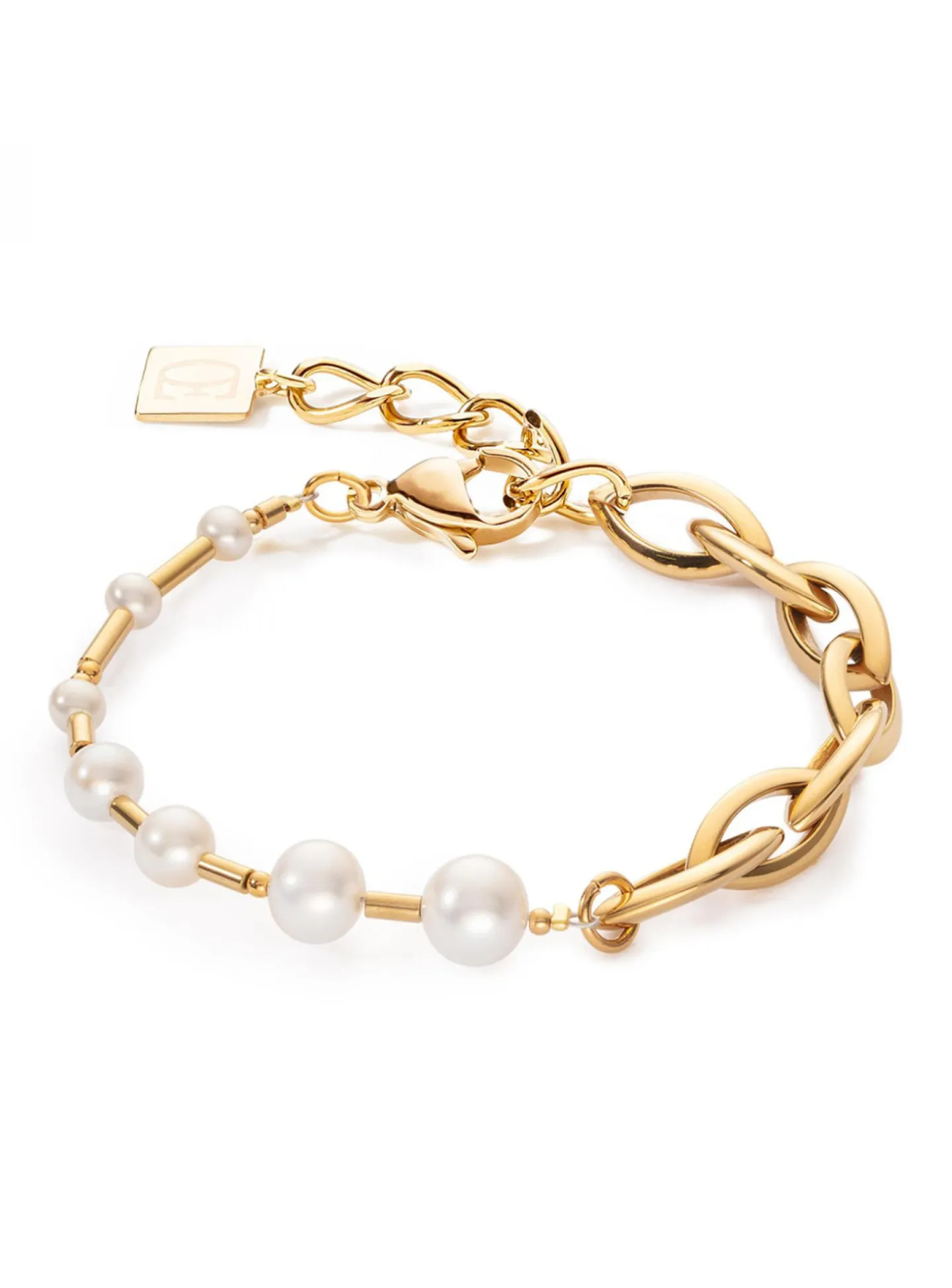 Bracelet Coeur de Lion Chunky Chain acier doré et_x005f_x000D_perles