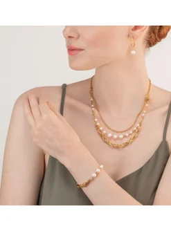 Bracelet Coeur de Lion Chunky Chain acier doré et_x005f_x000D_perles