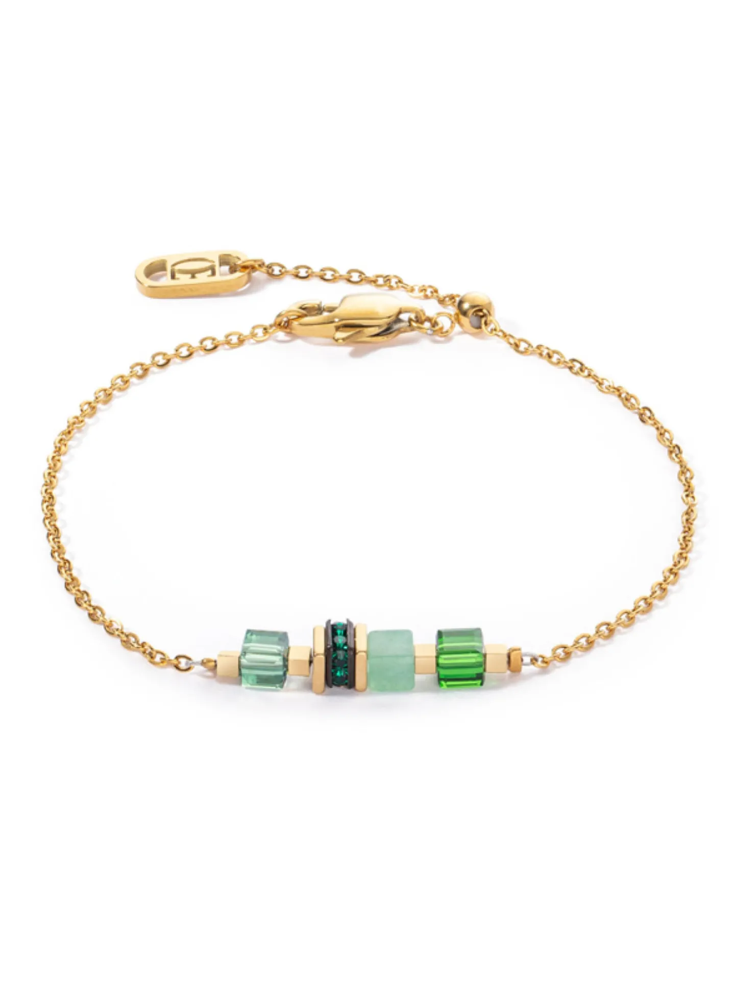 Bracelet Coeur de Lion Mini Cubes et chaînedoré et vert