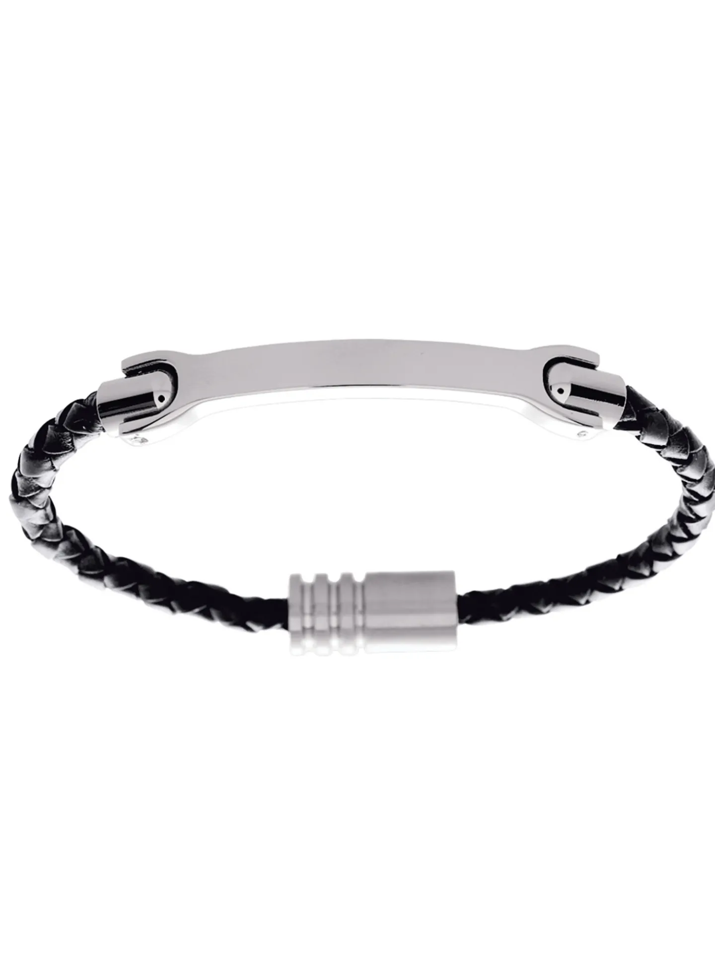 Bracelet homme acier cuir tressé et plaque
