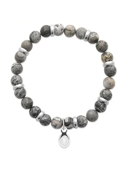 Bracelet homme Brillaxis perles de Jaspe Gris