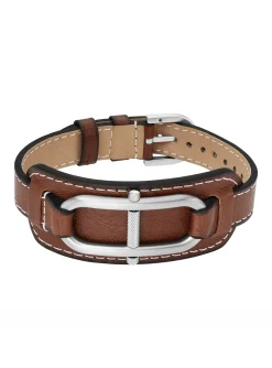 Bracelet homme Fossil Heritage D-Link cuir brun_x005f_x000D_motif ovale avec barette acier