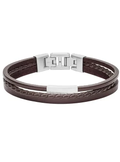 Bracelet homme Fossil triple rang marron