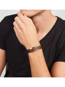 Bracelet homme Fossil triple rang marron