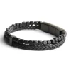 Bracelet homme Gemini agate noire/cuir M-L