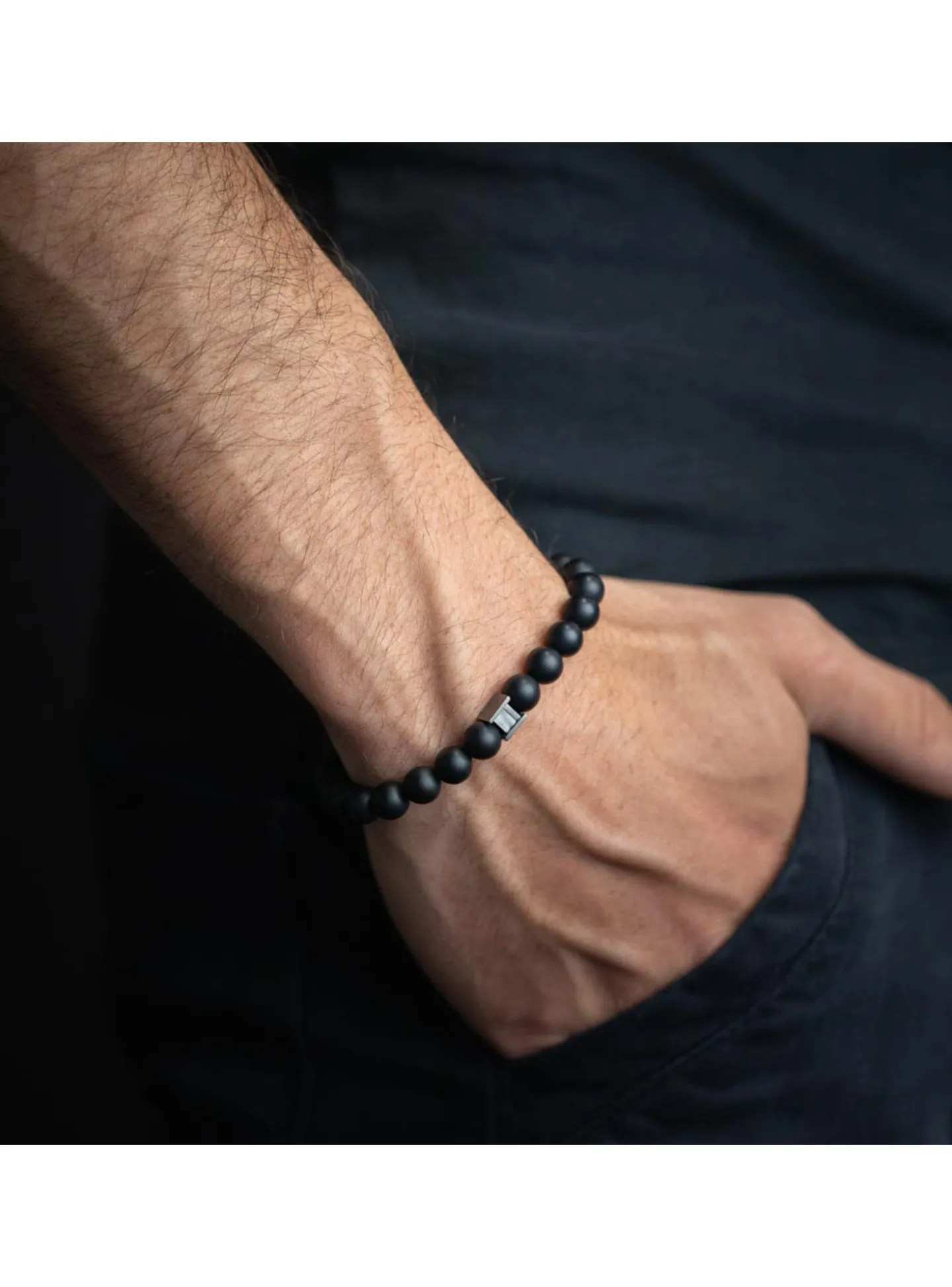 Bracelet homme Gemini agate Black Mat L
