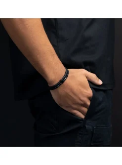 Bracelet homme Gemini agate noire/cuir M-L