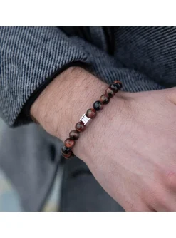 Bracelet homme Gemini oeil de tigre bordeaux L