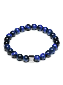 Bracelet homme Gemini perles oeil de tigre bleu 8 mm