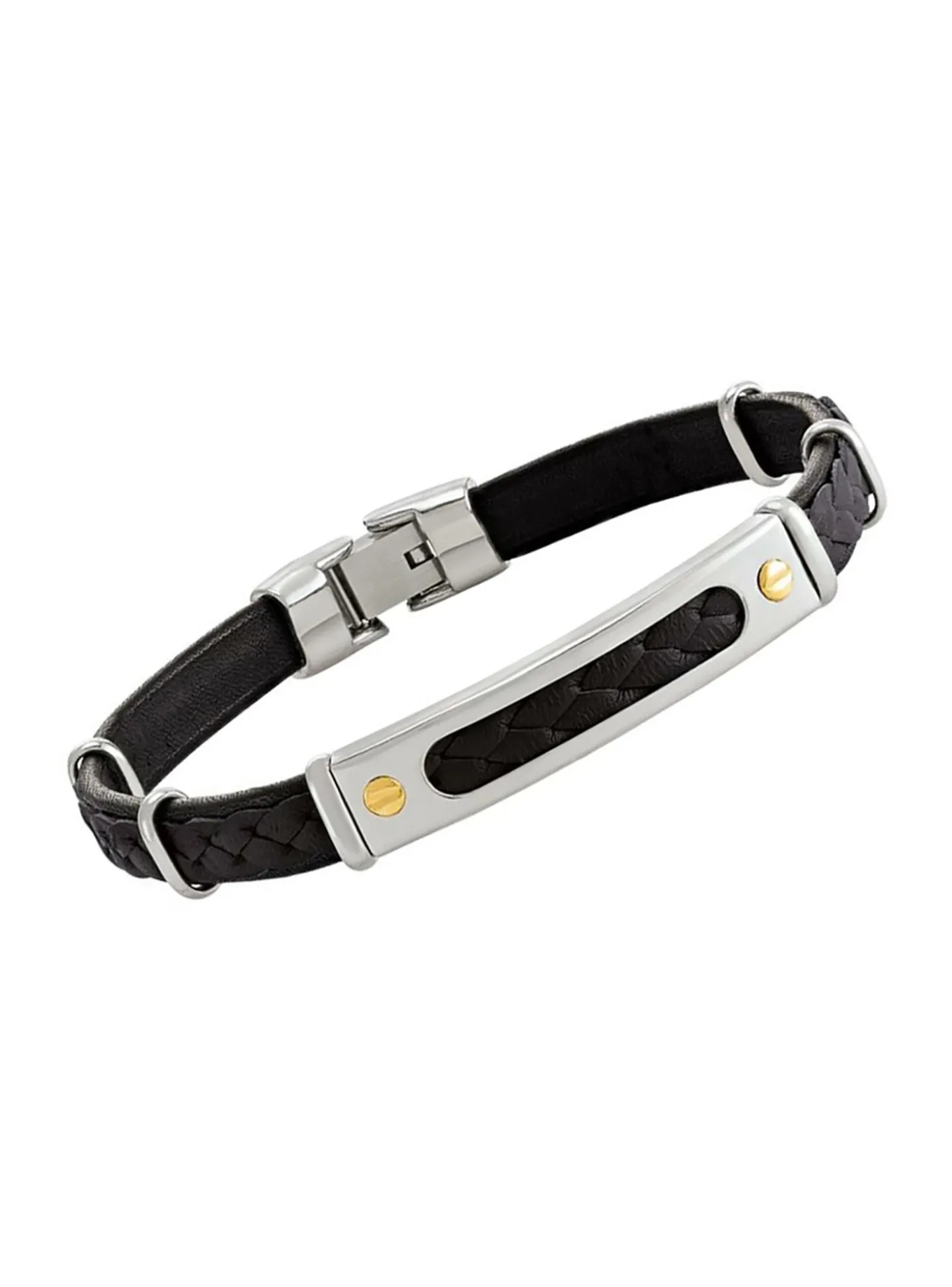 Bracelet homme Jourdan acier cuir noir tressé