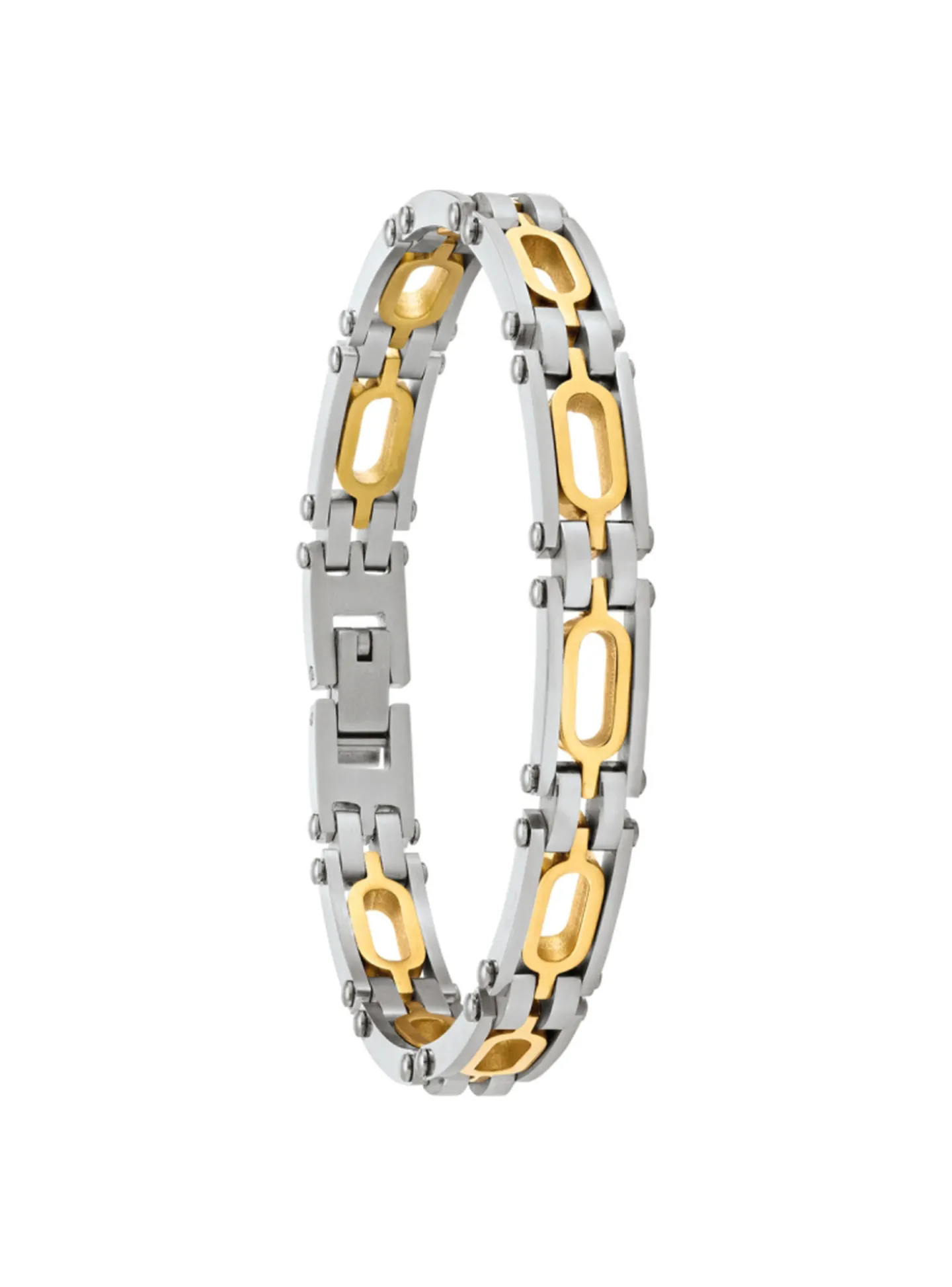 Bracelet homme Jourdan Apollo acier blanc et doré