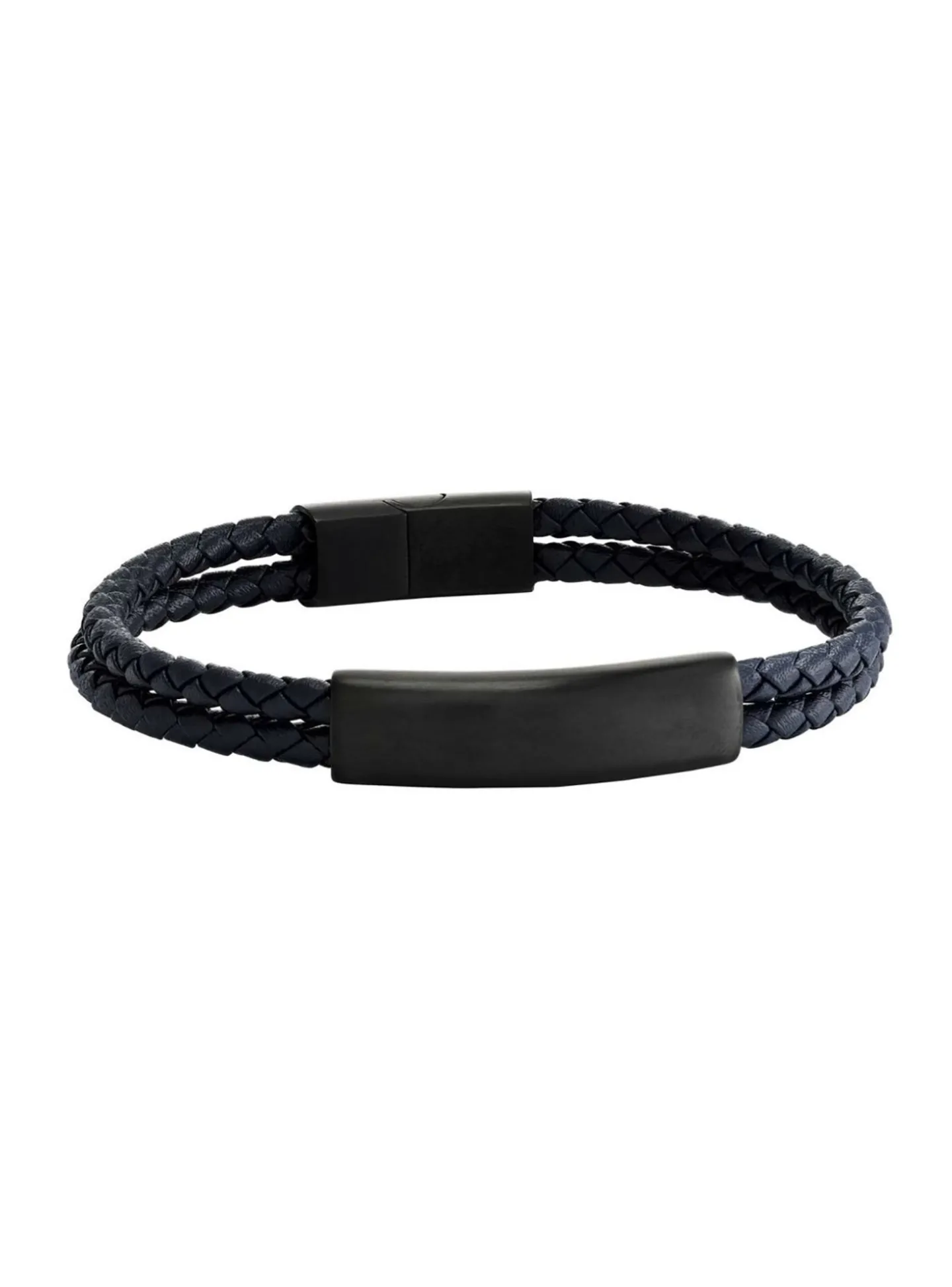 Bracelet homme Jourdan Côme_x005f_x000D_acier noir et cuir bleu