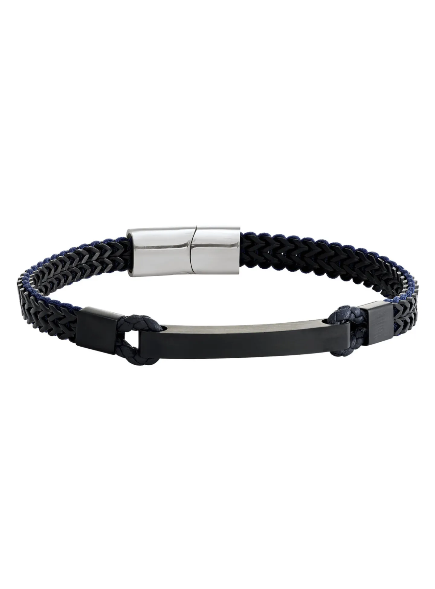 Bracelet Homme Jourdan Donovan_x005f_x000D_acier noir et cuir bleu