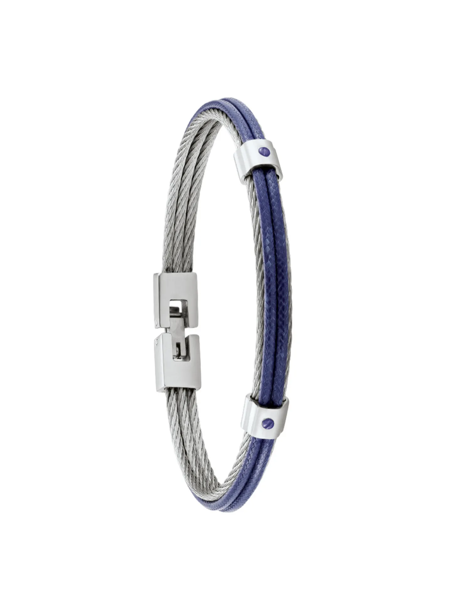 Bracelet homme Jourdan Fuf acier et cordelette bleue