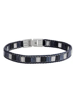Bracelet homme Jourdan Orion_x005f_x000D_acier et perles bleues