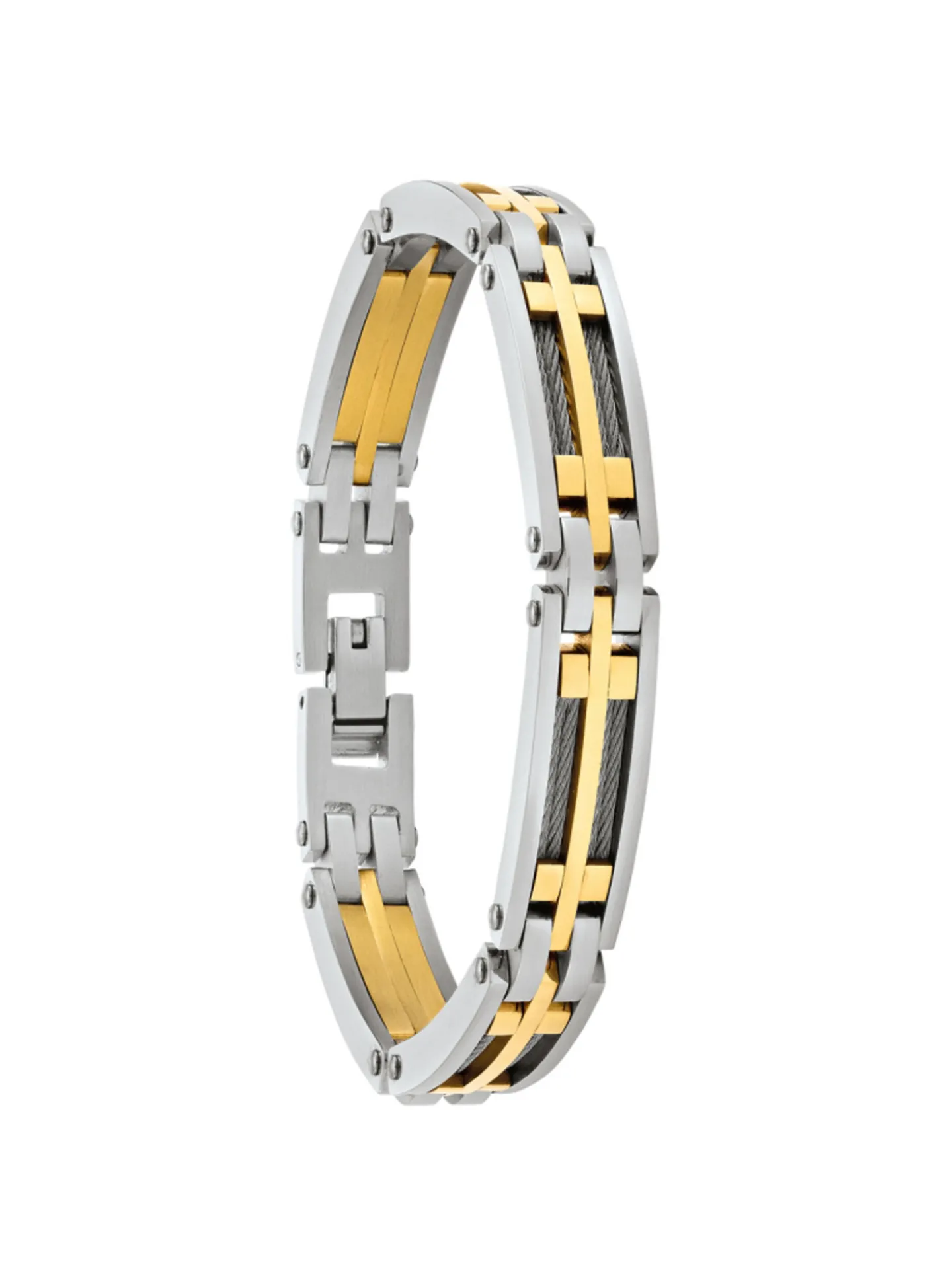 Bracelet homme Jourdan Priam acier blanc et doré