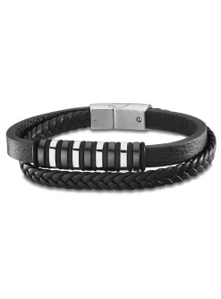 Bracelet homme Lotus acier cuir noir