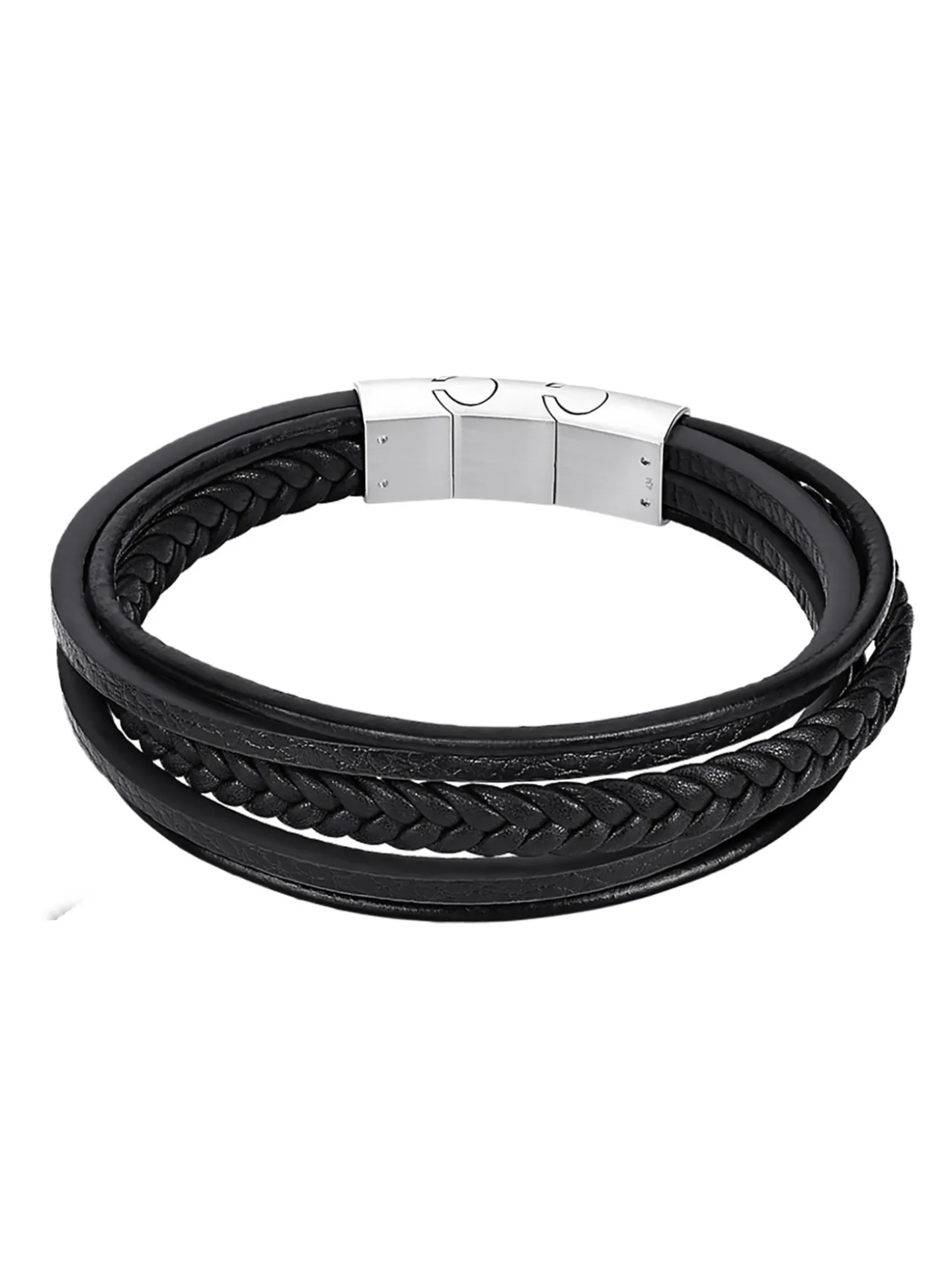 Bracelet homme Lotus multirang cuir noir acier