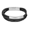 Bracelet Homme Lotus Style multi rang acier et cuir_x005f_x000D_noir