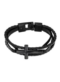 Bracelet homme Lotus Style Men In Black croix/cuir
