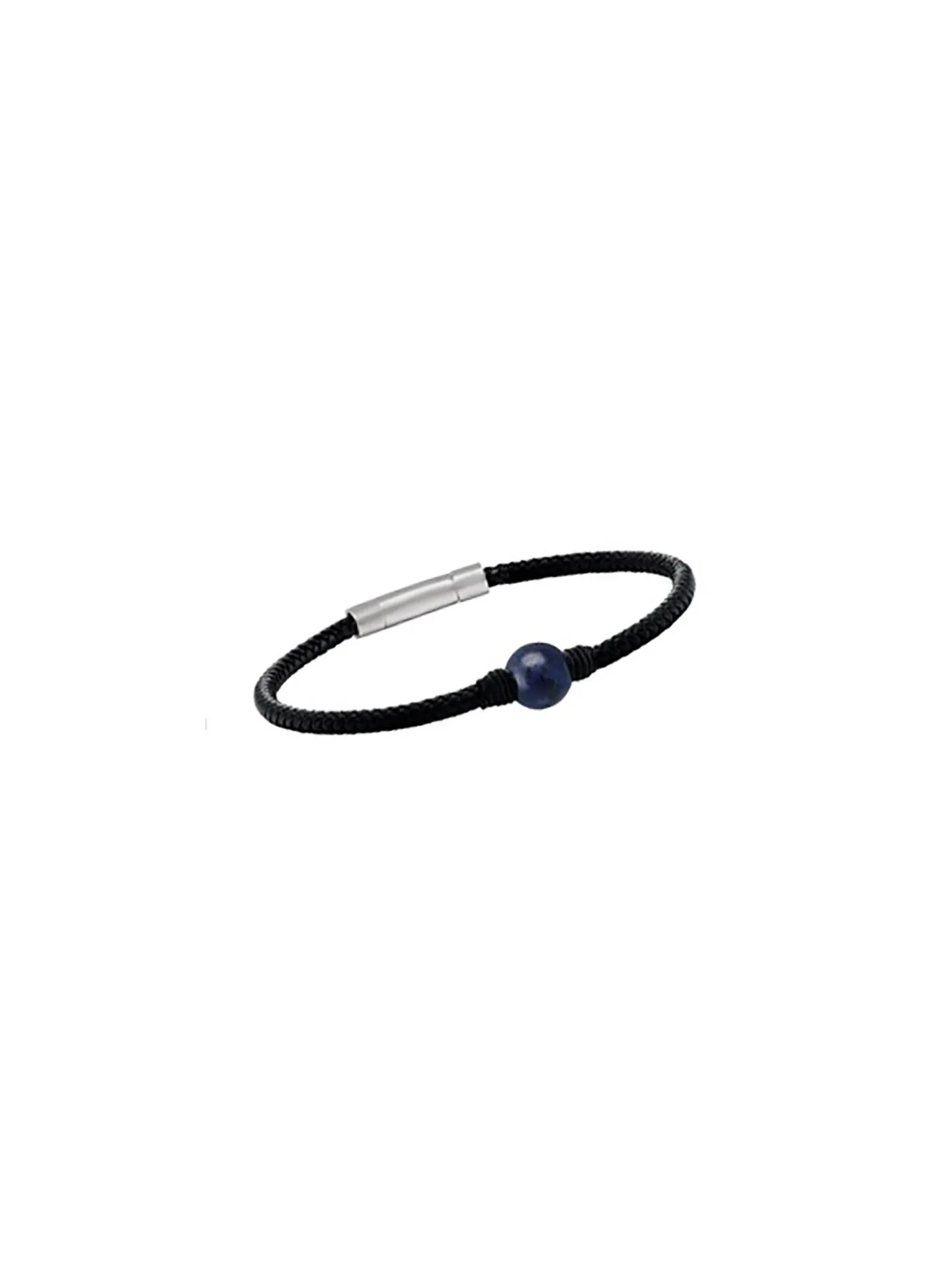 Bracelet Jourdan Albann Acier Cuir tressé noir Lapis