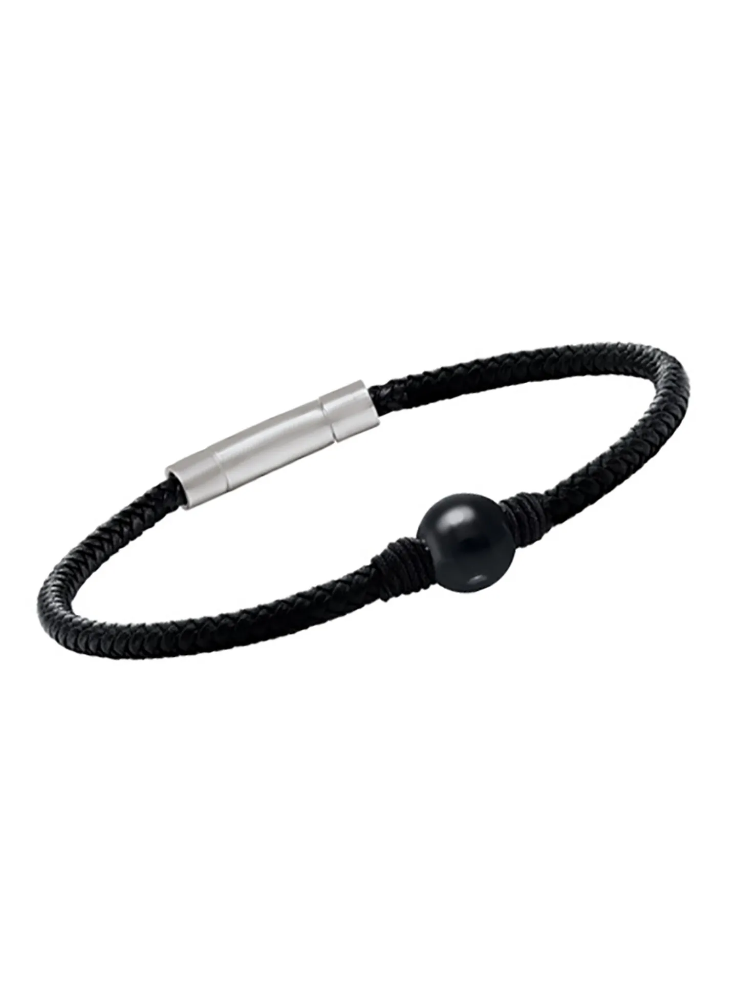Bracelet Jourdan Albann acier cuir tressé noir Onyx