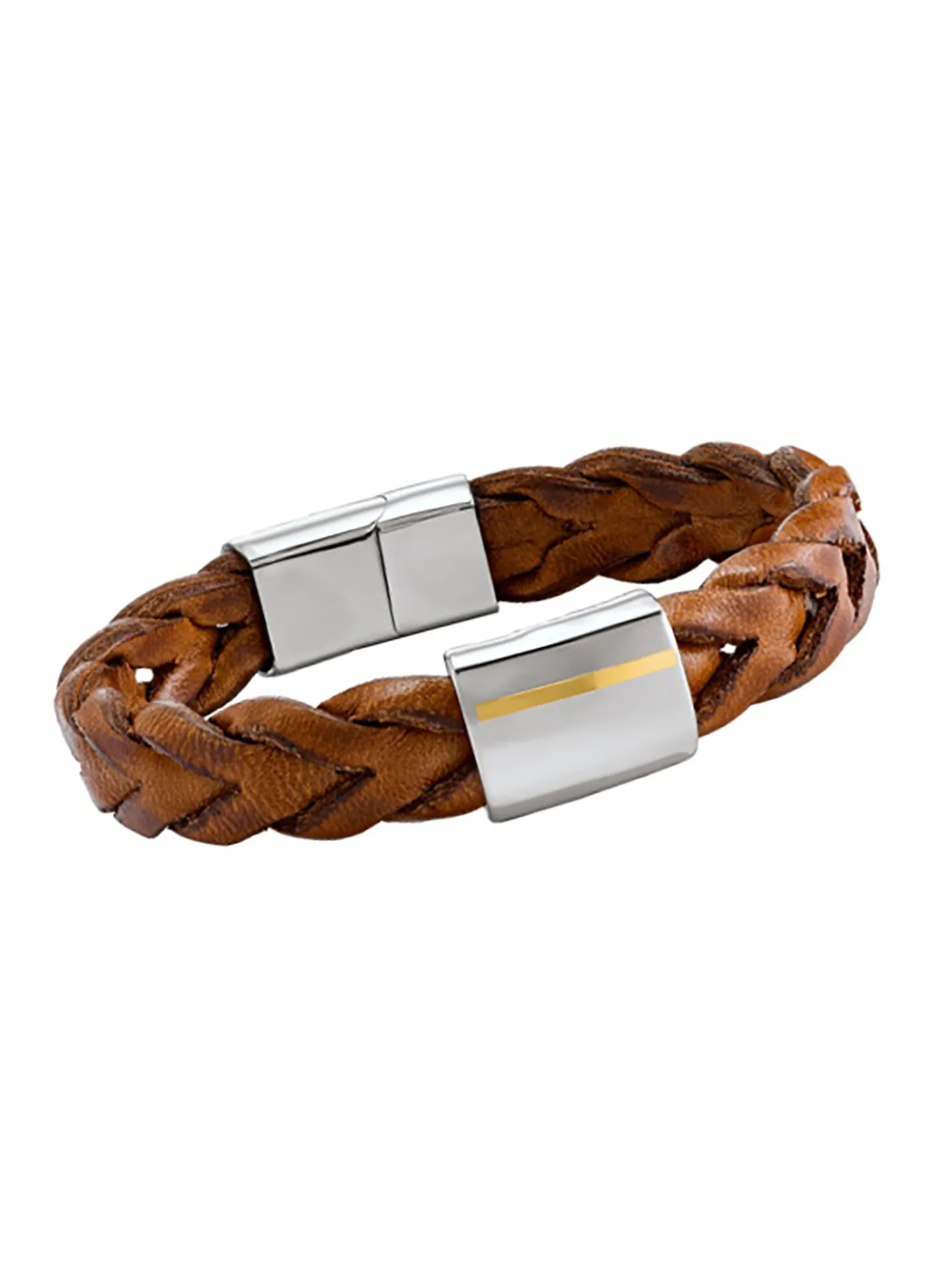 Bracelet Jourdan Artemis Acier Cuir marron_x005f_x000D_Bande Or 750/1000