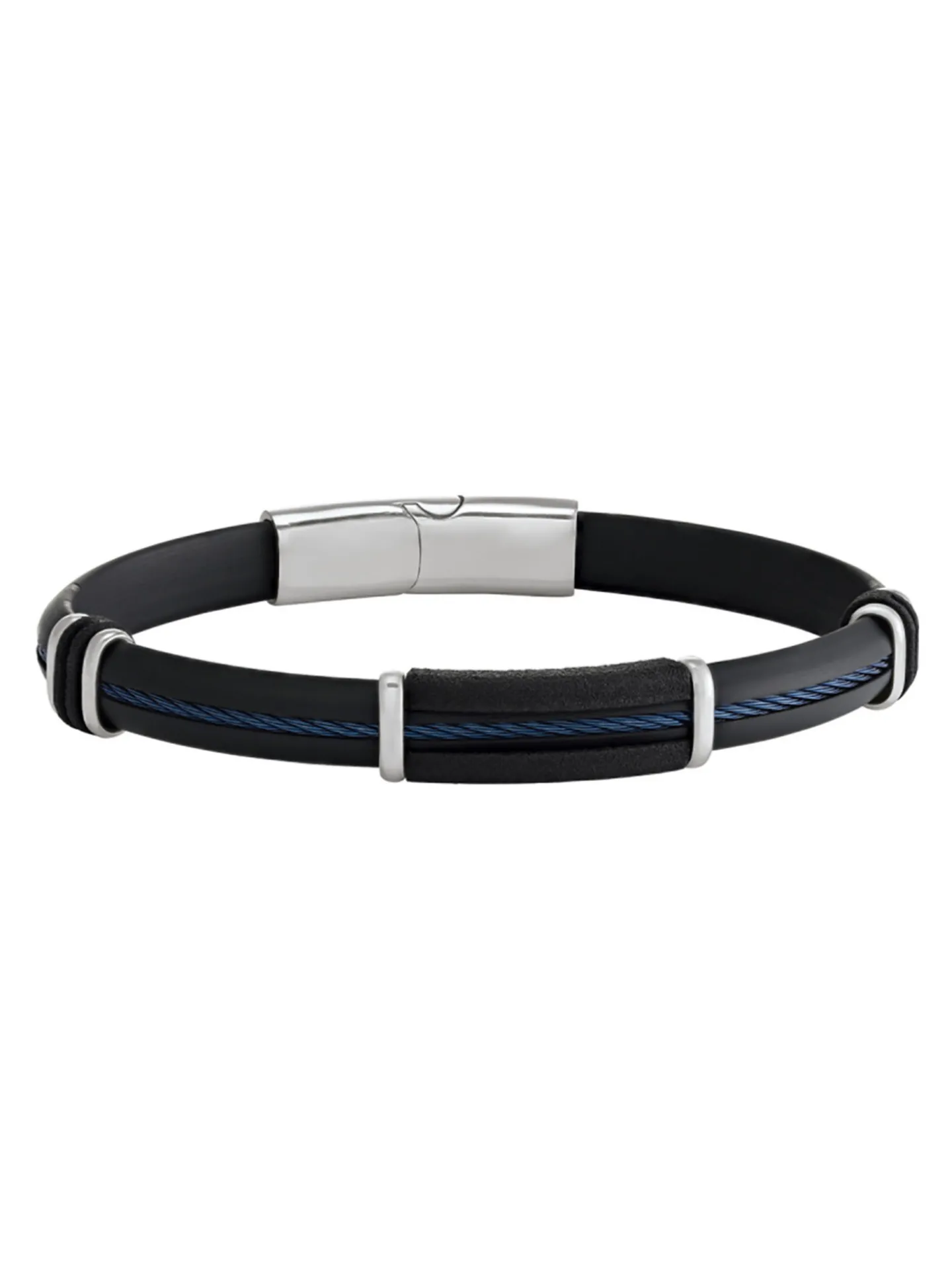 Bracelet Jourdan Aslan Caoutchou noir et acier bleu