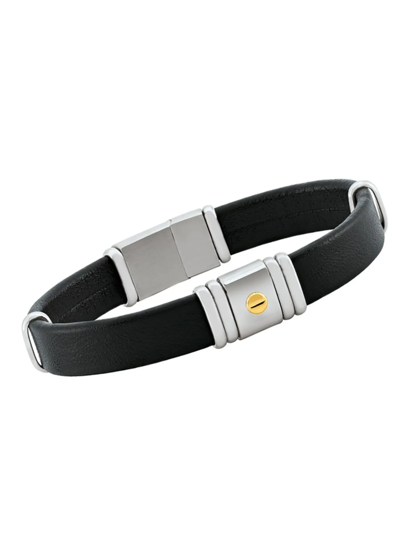 Bracelet Jourdan cuir synthétique noir acier vis or_x005f_x000D_Collection Antonio